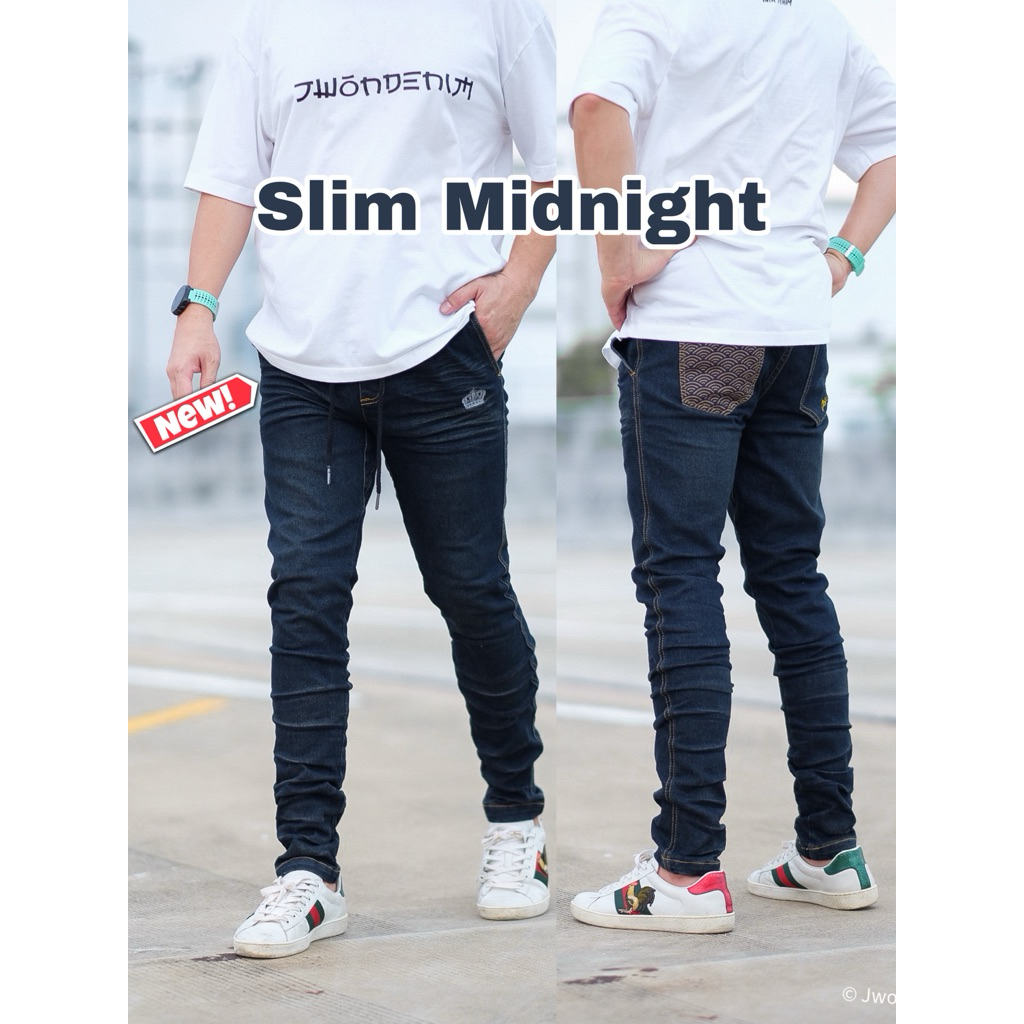 ใหม่ กางเกงยีนส์ Slim Midnight ยีนส์เข้ม 2026 กระบอกเล็กกึ่งเดฟ ฟอกนุ่มดุจปุยเมฆ #เอวยืด #ยีนส์ยืด