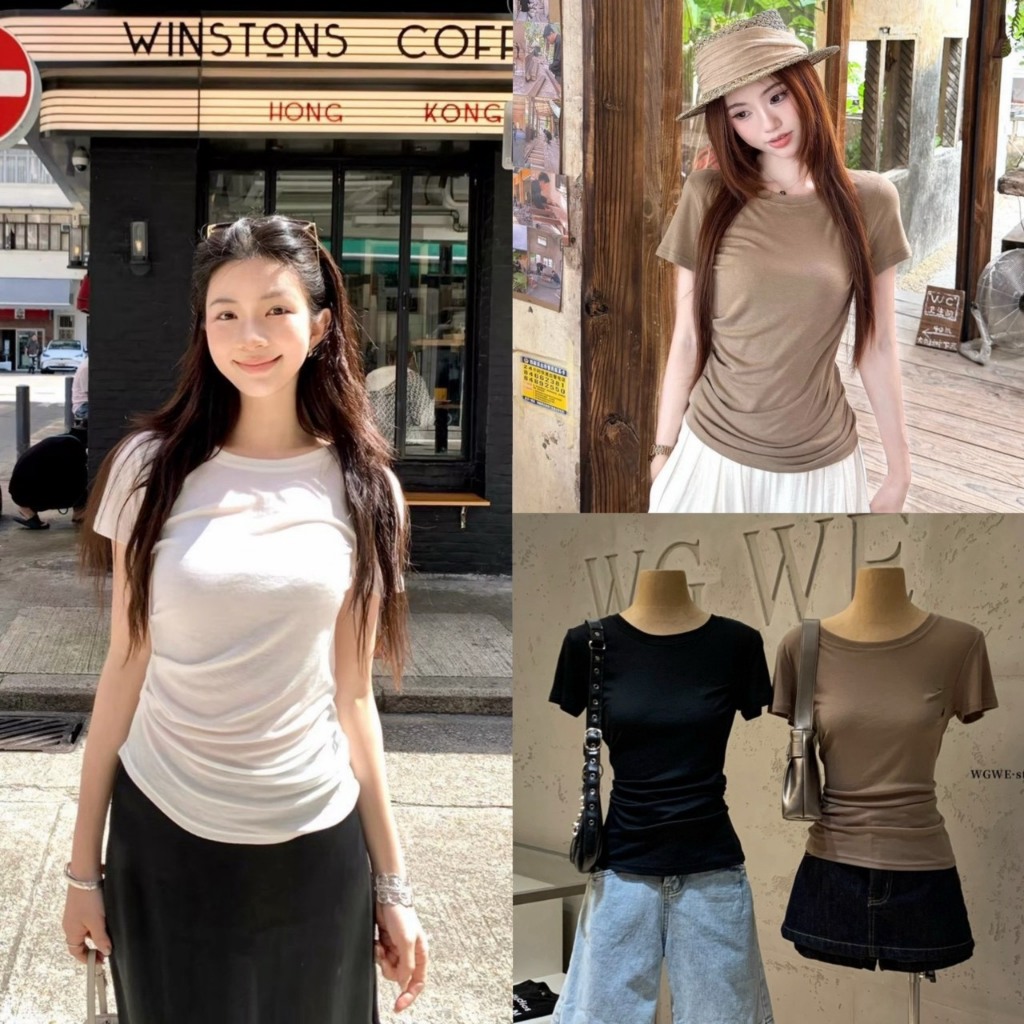 Cloudy Mood เสื้อยืดแขนสั้นคอกลมผ้านิ่มยืด - 9791 TAG WG.WE 🇰🇷