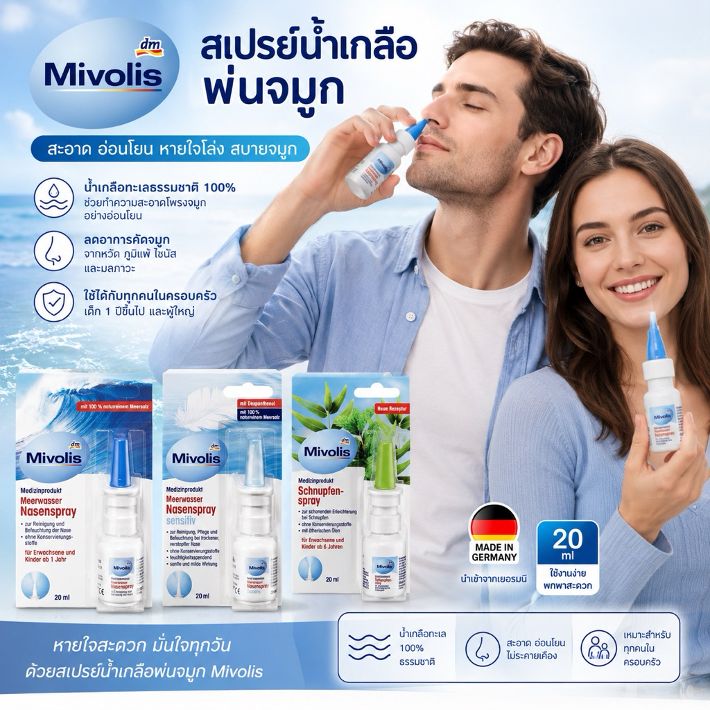 Mivolis สเปรย์น้ำเกลือพ่นจมูก น้ำเกลือล้างจมูก จากเยอรมัน Meerwasser Nasenspray สเปรย์ล้างจมูก