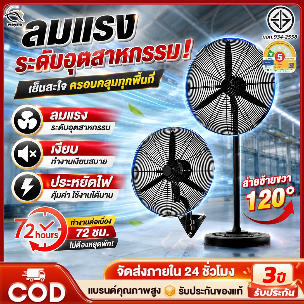 พัดลมอุตสาหกรรมขนาดใหญ่ พัดลมโรงงาน แข็งแรงทนทาน ปรับความเร็วลมได้ ลมแรง ปริมาณลมมาก เพื่อระบายความร้อนและระบายอากาศ