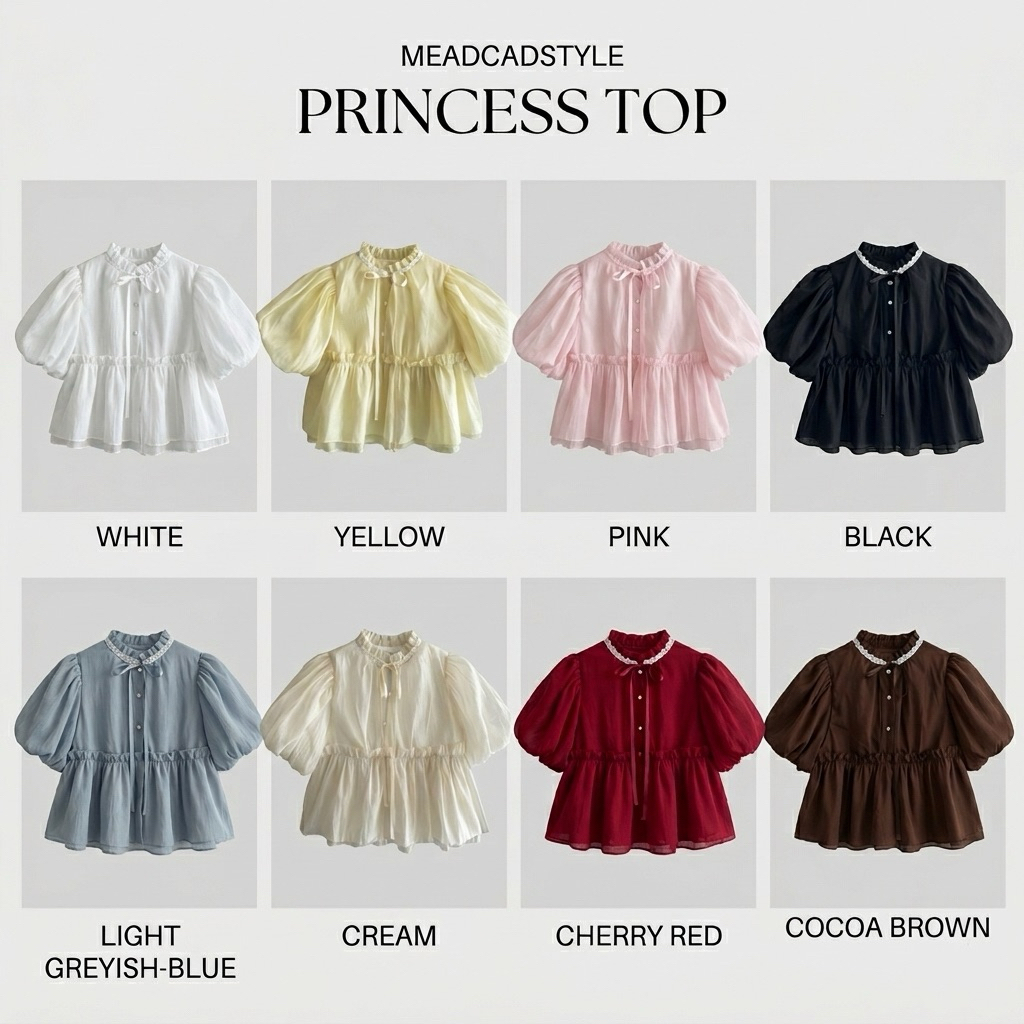 เสื้อแขนพองสไตล์เจ้าหญิงทรงตุ๊กตา[ตัดเย็บซ่อนตะเข็บ]แต่งระบายฟูฟ่องน่ารักสุดๆ
