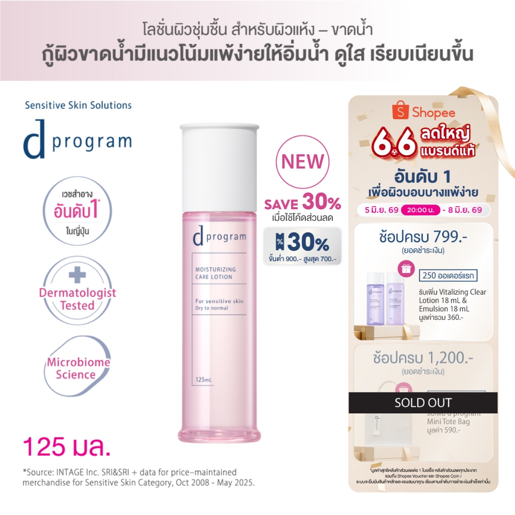[พิเศษของแถมเฉพาะ 6.6 5(2ทุ่ม)-8 มิย 69][สูตรใหม่!] d program ดี โปรแกรม มอยส์เจอไรซิ่ง แคร์ โลชั่น 