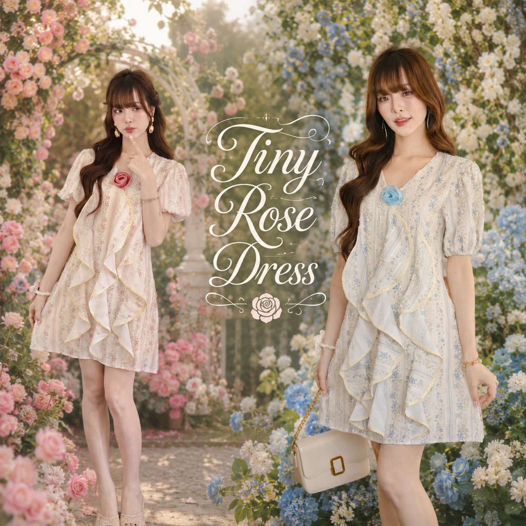 DR0616 LABELLE รุ่น Tiny Rose Dress เดรสลูกคุณ เเดรสน่ารัก พริ้วๆ