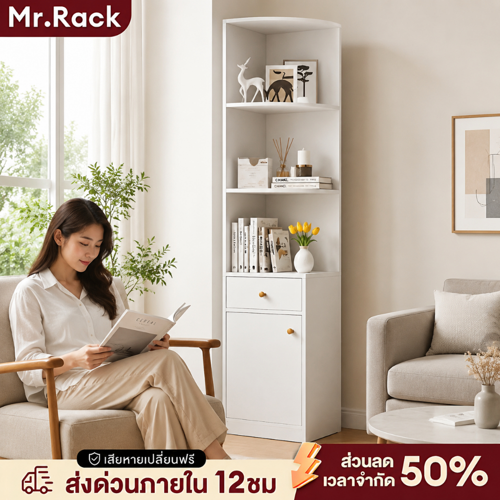 ชั้นวางเข้ามุม ชั้นวางหนังสือ ชั้นวางไม้ เข้ากับบ้านสไตล์เรียบง่าย  มี2สีให้คุณเลือก กับบ้านสไตล์เรียบง่าย