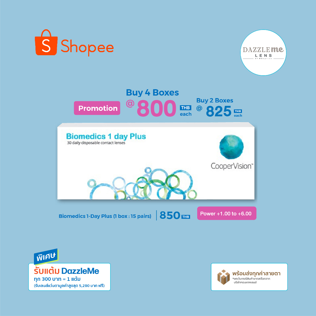 Biomedics 1-Day Plus คอนแทคเลนส์ใส รายวัน (+1.00 to +6.00)