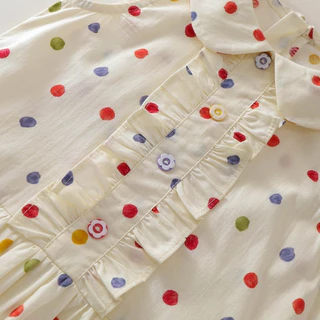 Hania Kids พร้อมส่ง ชุดเดรสแขนกุดสีครีมลายจุดสีสัน เดรสทรงบอลลูน ชุดเดรสแฟชั่นเด็กผู้หญิง K6126038