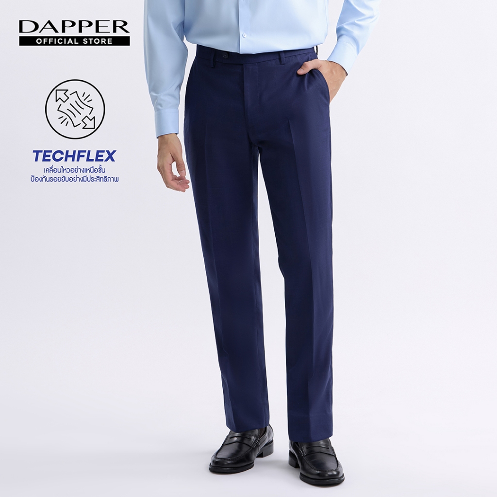 DAPPER กางเกงขายาว TECHFLEX ลาย Glen Check ทรง Regular-Fit สีกรมท่า (TB6/NA/503RSP)