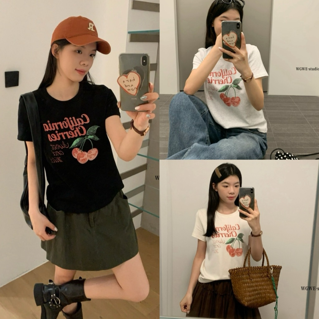 9856# เสื้อแขนสั้นคอกลม สกรีนลายช่วงอก เนื้อผ้าดี งานสวย TAG:WG.WE 🇰🇷