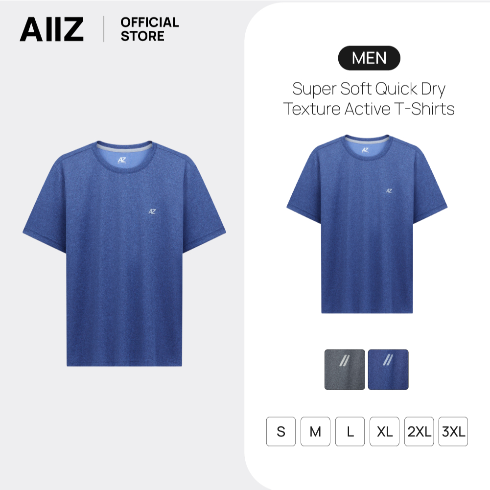 AIIZ (เอ ทู แซด) - AIIZ เสื้อแอคทีฟผู้ชายคอกลม ผ้าทอลายมูลิเน่สัมผัสนุ่มแห้งเร็ว