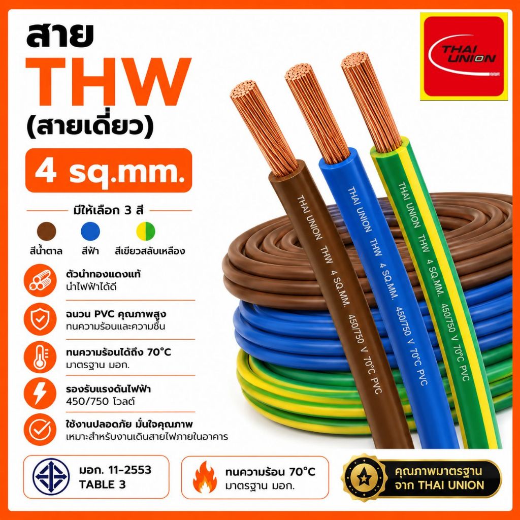 สายไฟ THW (สายเดี่ยว) ขนาด 4 sq.mm.