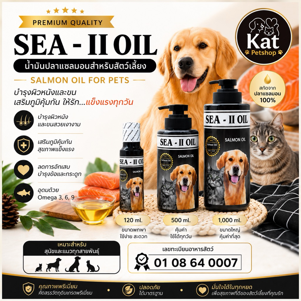 น้ำมันปลาแซลมอนแท้ 100% บำรุงผิวหนังและขน Sea II Oil Salmon Oil มีทะเบียน