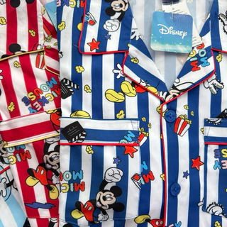 ชุดนอน ผ้าไหมอิตาลี่ Mickey Mouse รอบอก44“ ขาสั้นมีกระเป๋า2ข้าง ลิขสิทธิ์แท้