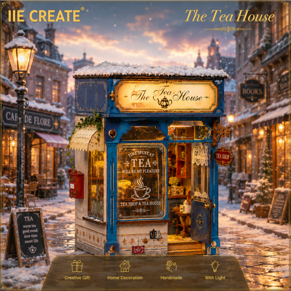 IIE CREATE SL-39 บ้านจิ๋วร้านชาอังกฤษ DIYโมเดล มีไฟ LEDตกแต่งชั้นหนังสืองานประกอบแฮนด์เมดของขวัญวันเกิด ของขวัญวันเกิด