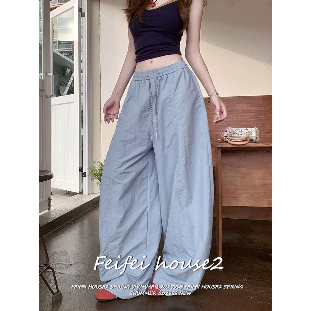 [Feifei-Color-block Drawstring Long Pants]กางเกงขายาวเชือกดึงสีคอนทราสต์ลำลองสไตล์ถนนอเมริกัน