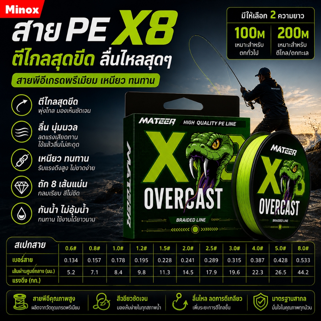 PE ต้นไผ่ กอไผ่ วีแบส ถัก8 สีเขียวล้วน ความยาวมี 2ขนาด มี100 เมตร และ 150 เมตร