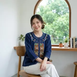 เสื้อคลุมผ้าฝ้าย งานปักดอก กระดุมกะลา งานปักมือแฮนด์เมด ผ้าเนื้อนุ่ม