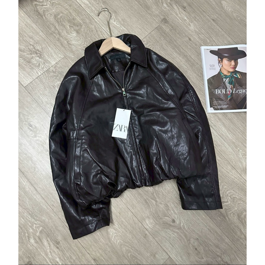 ZARA Faux Leather เสื้อหนังสีน้ำตาล ผ้านิ่ม ผ้ายืด น้ำหนักเบา
