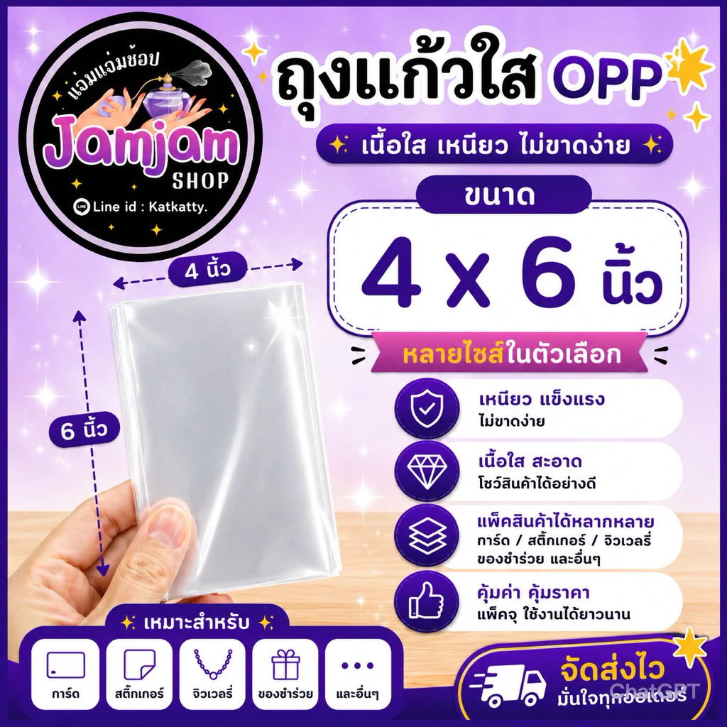 แบ่งขาย ซองแก้วใส ถุงแก้วใส 4×6 นิ้ว แพ็ค60ใบ (ไม่มีเทปกาว) แพ็คละ 19 บาท ถุงแพ็คของ ถุงพาสติก ซองใส