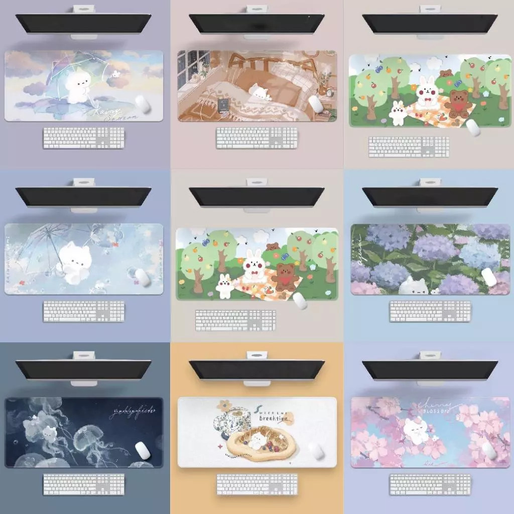 [พร้อมส่ง] แผ่นรองเมาส์ ลายน่ารักหลายแบบ งานเย็บขอบ ขนาด 80x30 ซม. (หนา 3 มม.) Biangels
