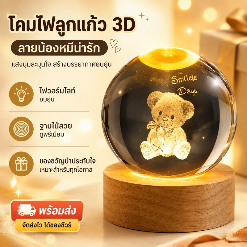NEW โคมไฟหัวเตียง3D LED 20รุ่น+ USB โคมไฟคริสตัล โคมไฟกลางคืน ของขวัญวันเกิด NO:3D6