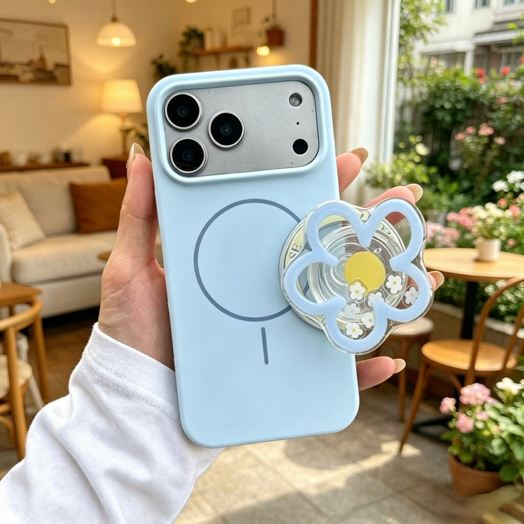 เคสซิลิโคน ขาตั้ง ฟ้า I17ProMax ชาร์จได้ กิ๊บต๊อก pop up เคสกำมะหยี่ สำหรับ for iphone 16promax 15promax 14 13 12 11