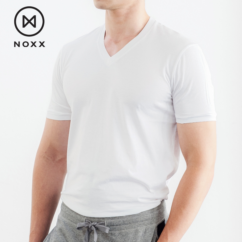 Noxx V-neck 100% Pima Cotton T-shirt: เสื้อยืด คอวี ผ้าพรีเมี่ยม พีม่า คอตต้อน 100% สีขาวล้วน White