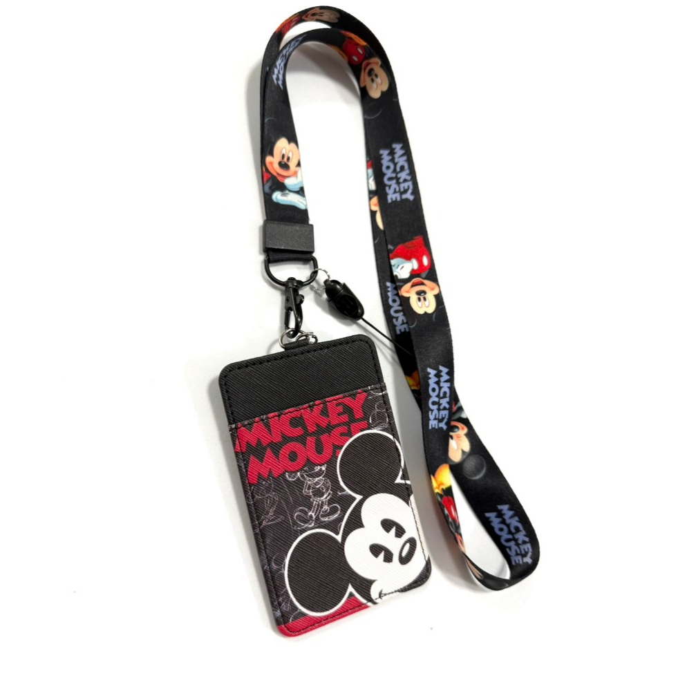 MICKEY สายคล้องคอ ที่ใส่บัตร สายห้อยบัตร พร้อมสายคล้องคอ ลาย มิกกี้ ดำ rd งานดี สวยงาม สำหรับ บัตร 6x8 cm สายยาว 42 cm