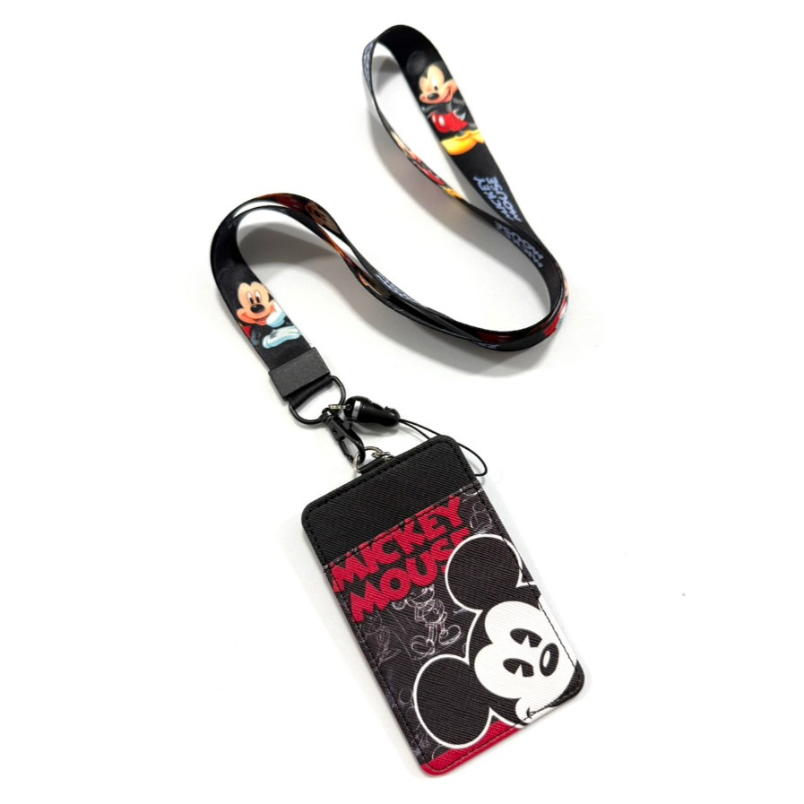 MICKEY MO สายคล้องคอ ที่ใส่บัตร สายห้อยบัตร พร้อมสายคล้องคอ ลาย  มิกกี้ ดำ งานดี สวยงาม สำหรับ บัตร 6x8 cm สายยาว 42 cm