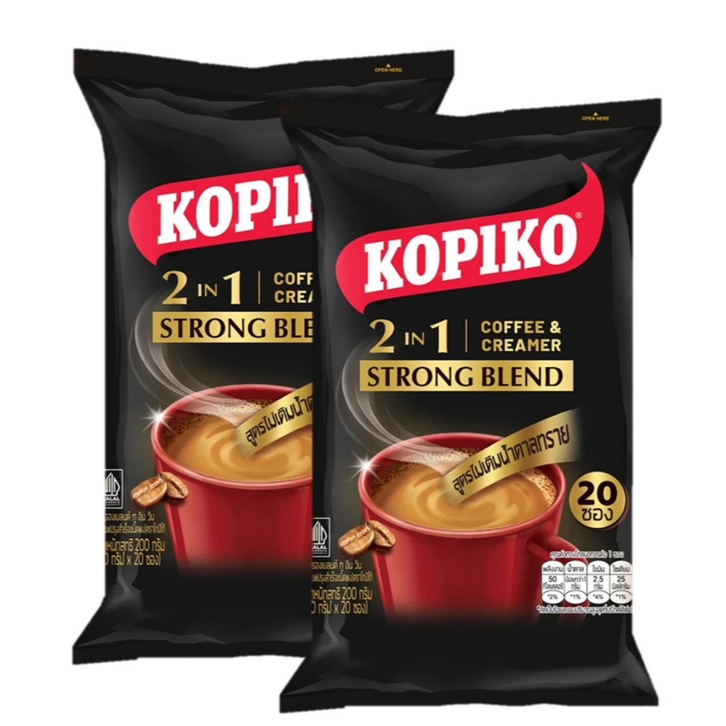 KOPIKO Strong Blend 2in1 No Added Sugar โกปิโก้ สตรองเบลนด์ 2in1 กาแฟดำผสมครีมเทียม ไม่เติมน้ำตาล 10