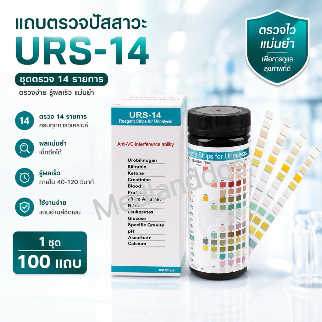 แถบตรวจปัสสาวะ  URS-14 50 ชิ้น/ชุด แผ่นเดียวตรวจได้มากถึง 14 ค่า ใช้งานง่าย แม่นยำ ได้มาตรฐาน