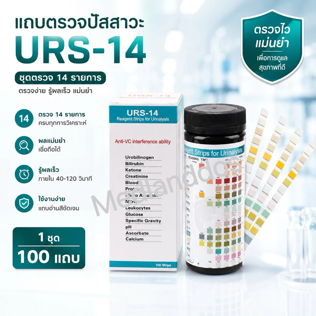 แถบตรวจปัสสาวะ URS-14 50 ชิ้น/ชุด แผ่นเดียวตรวจได้มากถึง 14 ค่า ใช้งานง่าย แม่นยำ ได้มาตรฐาน
