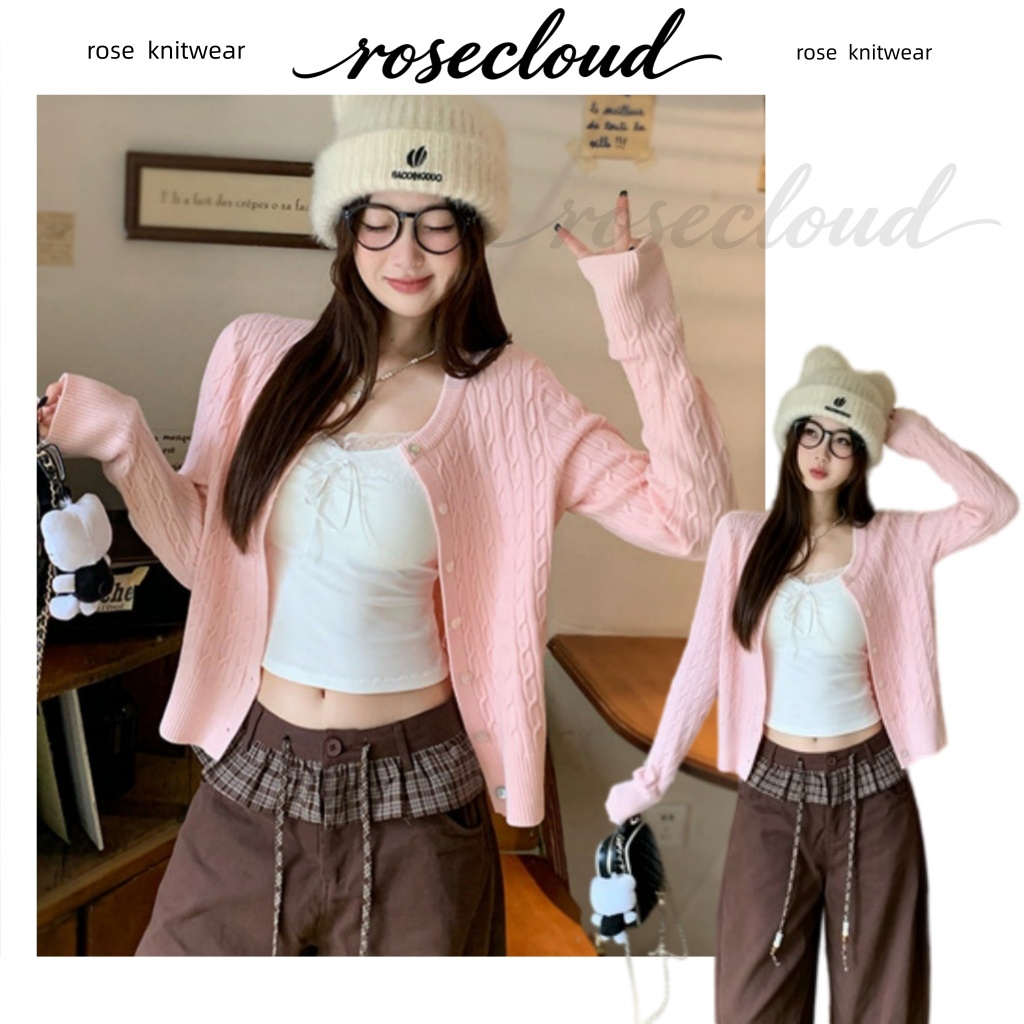 🌟rosecloud🌟เสื้อคาร์ดิแกนถัก ไม่เป็นขุย ทรงหลวม ช่วยให้ดูผอมเพรียว ใช้งานได้หลากหลาย สไตล์เกาหลี13991