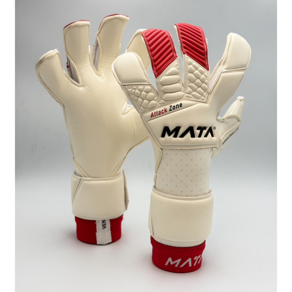 ถุงมือผู้รักษาประตู MATASPORT รุ่นท็อป Venom Grip3 EGRO CUT สีขาวแดง