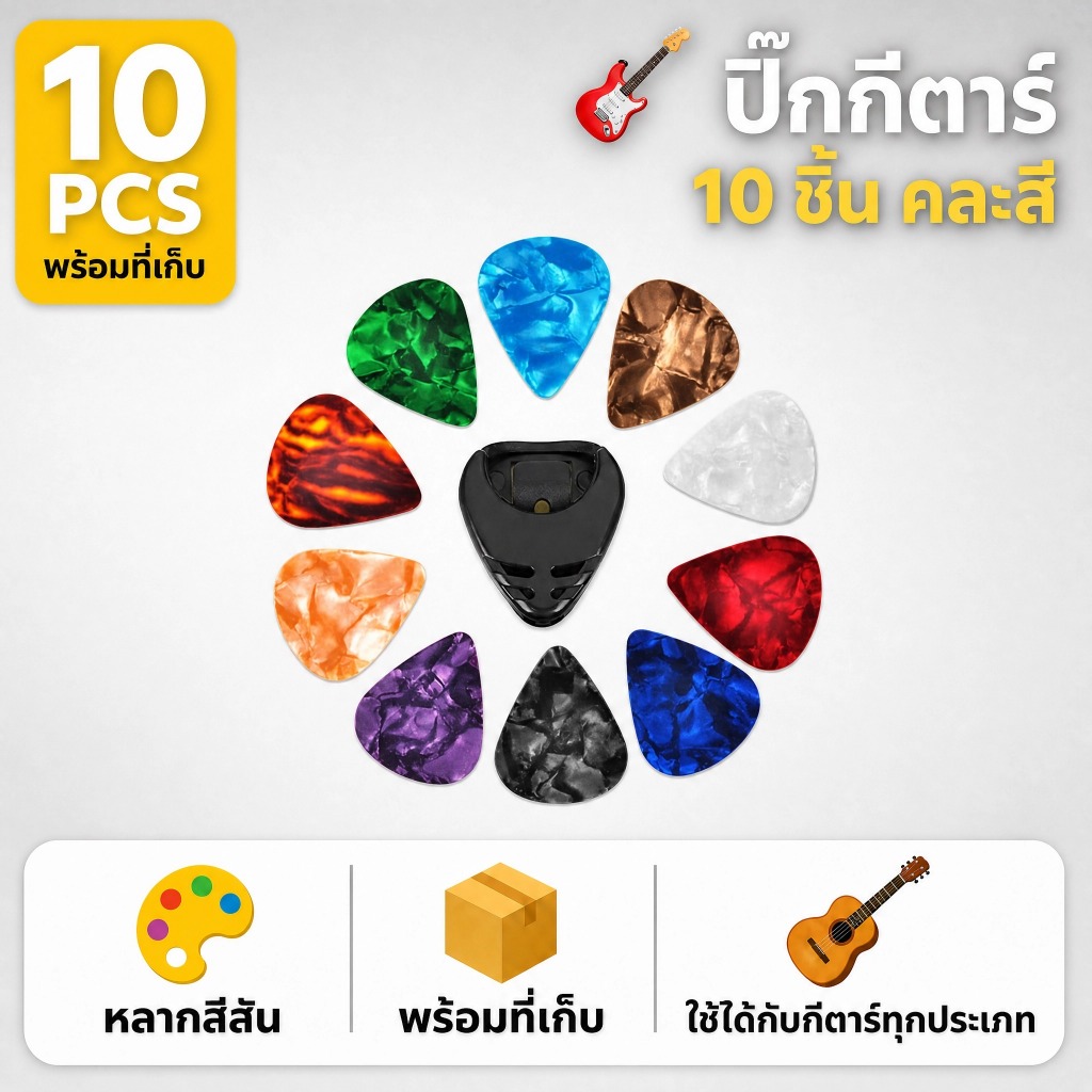 Nove Mart โนวามาร์ทปิ๊กกีตาร์ไฟฟ้าปิ๊กกีตาร์อะคูสติกที่หยิบ10ชิ้นมีหลายสี
