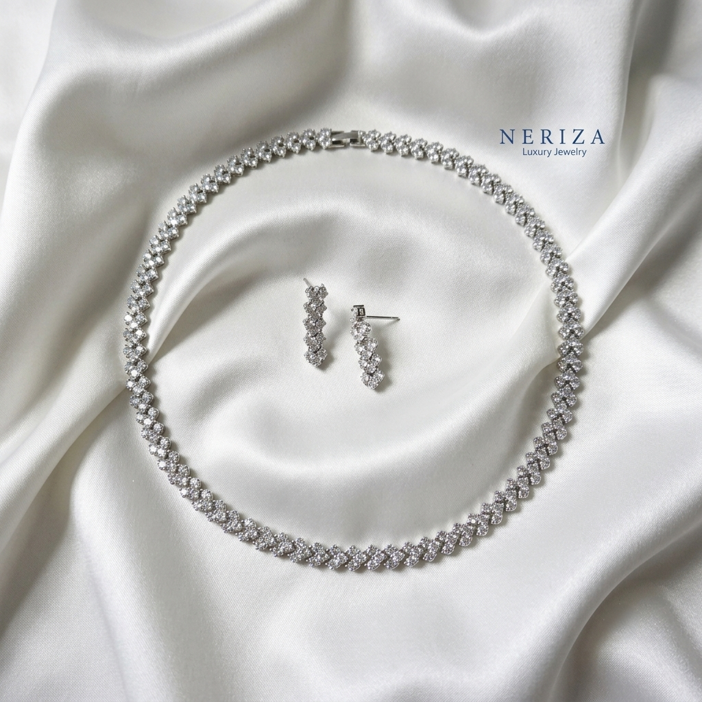 Neriza Jewelry/ชุดเครื่องประดับเพชรสังเคราะห์ ประกายเทียบเท่าเพชรแท้  เครื่องประดับเจ้าสาว NSW072