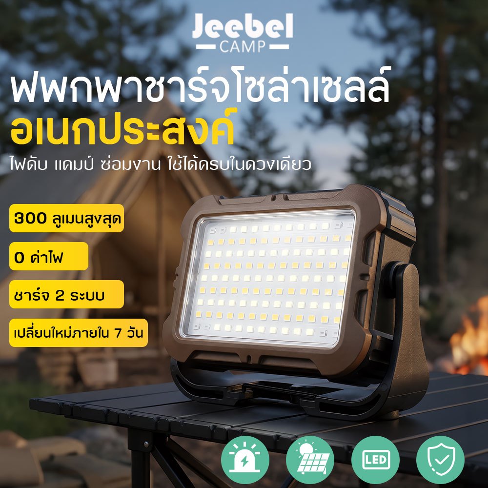 ไฟแคมป์ปิ้ง LED โซล่าเซลล์ 300LM ไฟฉุกเฉิน ไฟทำงาน แม่เหล็ก USB-C ปรับแสงได้