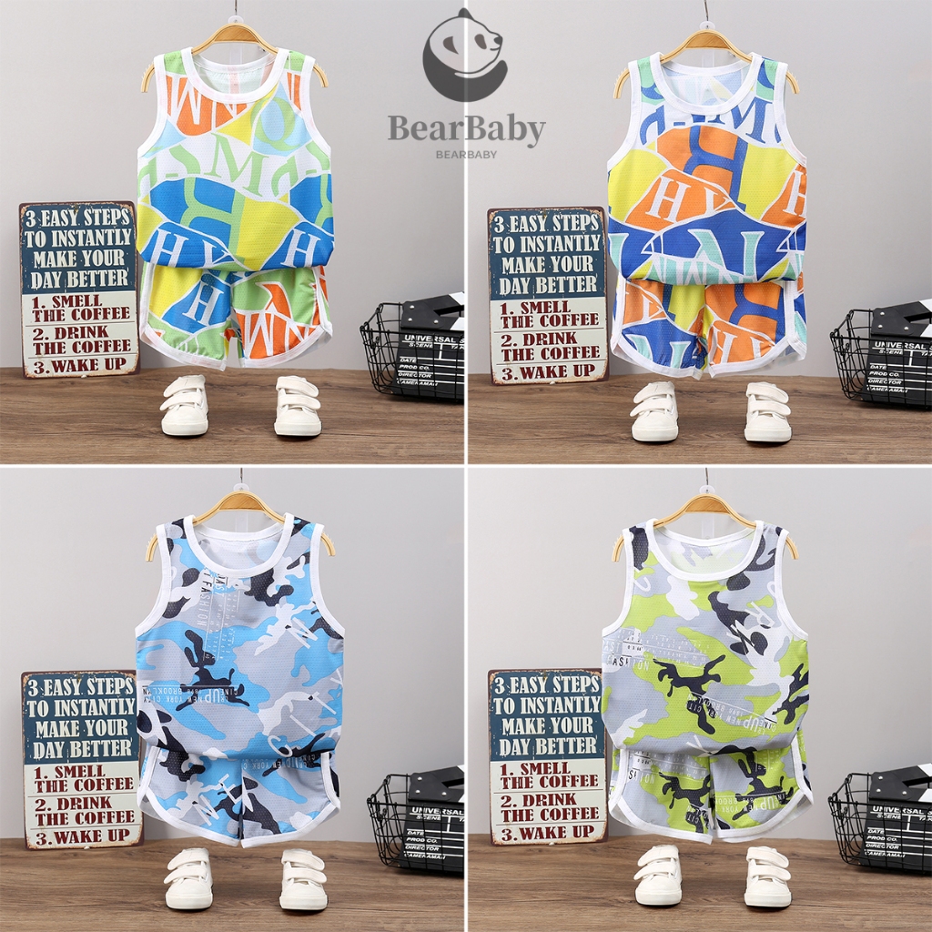 BEAR BABY ชุดเสื้อกล้ามเด็ก อายุ 1-3 เนื้อผ้าระบายอากาศดี ชุดบาสเด็ก