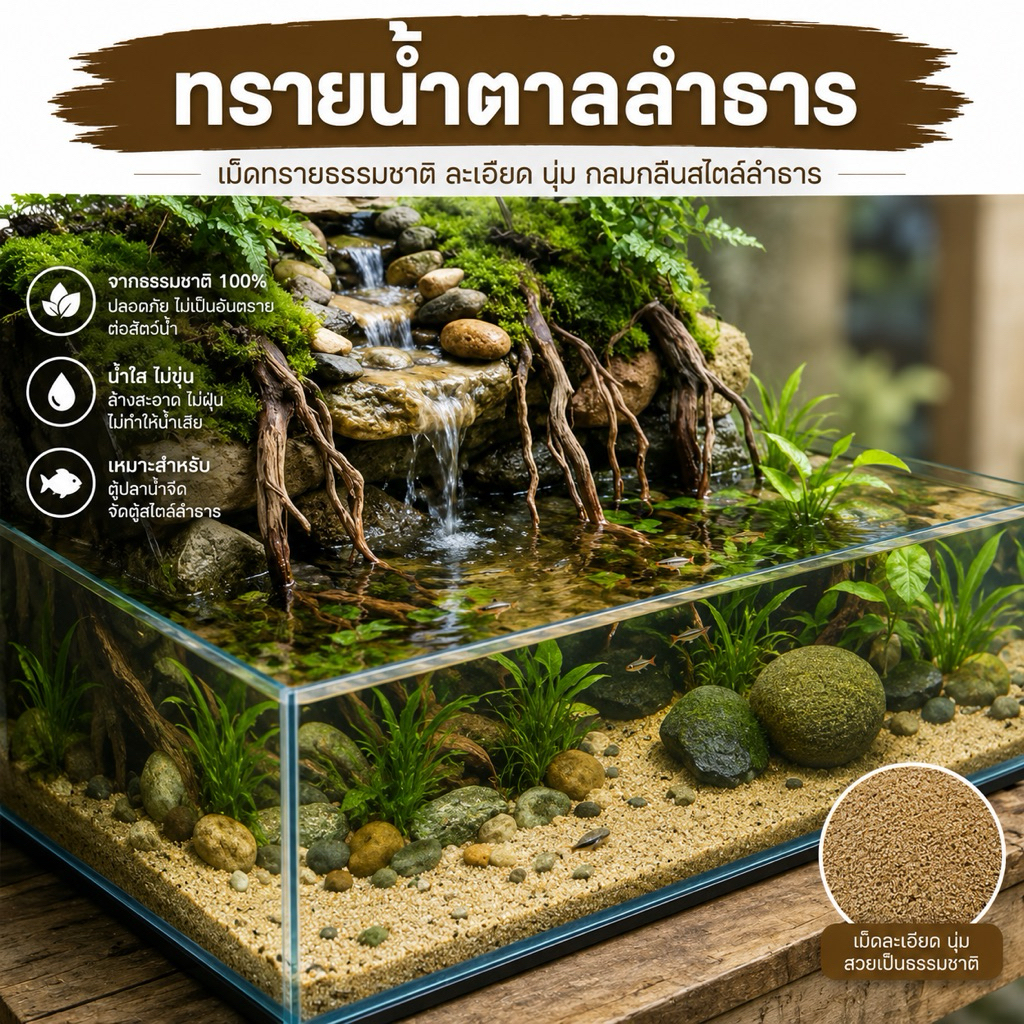 ทรายน้ำตาล แต่งแนวลำธาร แนวธรรมชาติ (แบบที่อยู่ในน้ำตก )🪨🌿