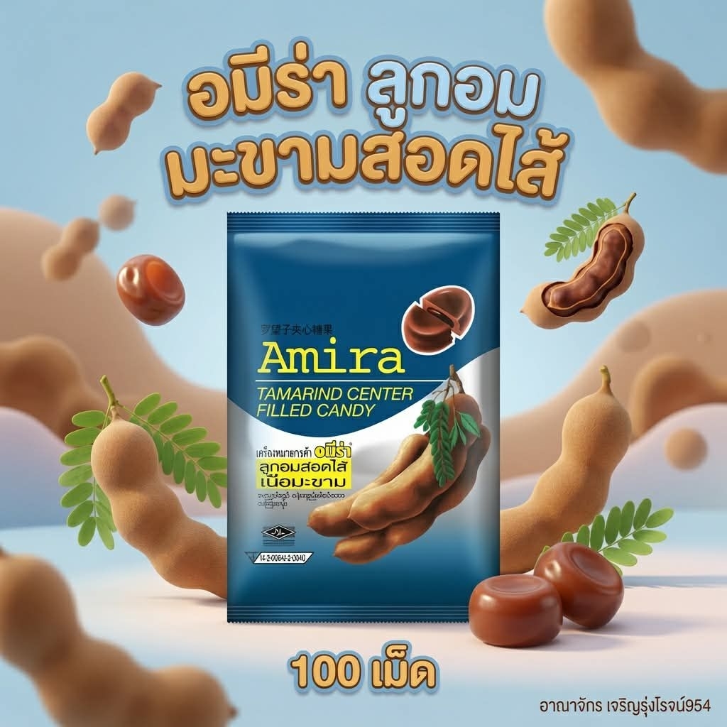 [100เม็ด] Amira อมีร่า ลูกอมมะขามสอดไส้ รสชาติเปรี้ยวอมหวาน