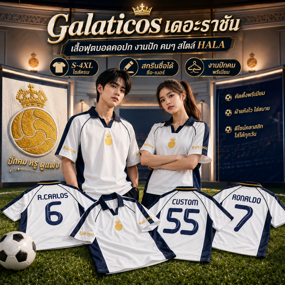 เสื้อฟุตบอล เดอะราชัน วินเทจ คอปก ใส่ออกกำลังกาย ได้ ระบายอากาศดี Retro Vintage Jersey พร้อมส่งจากไทย
