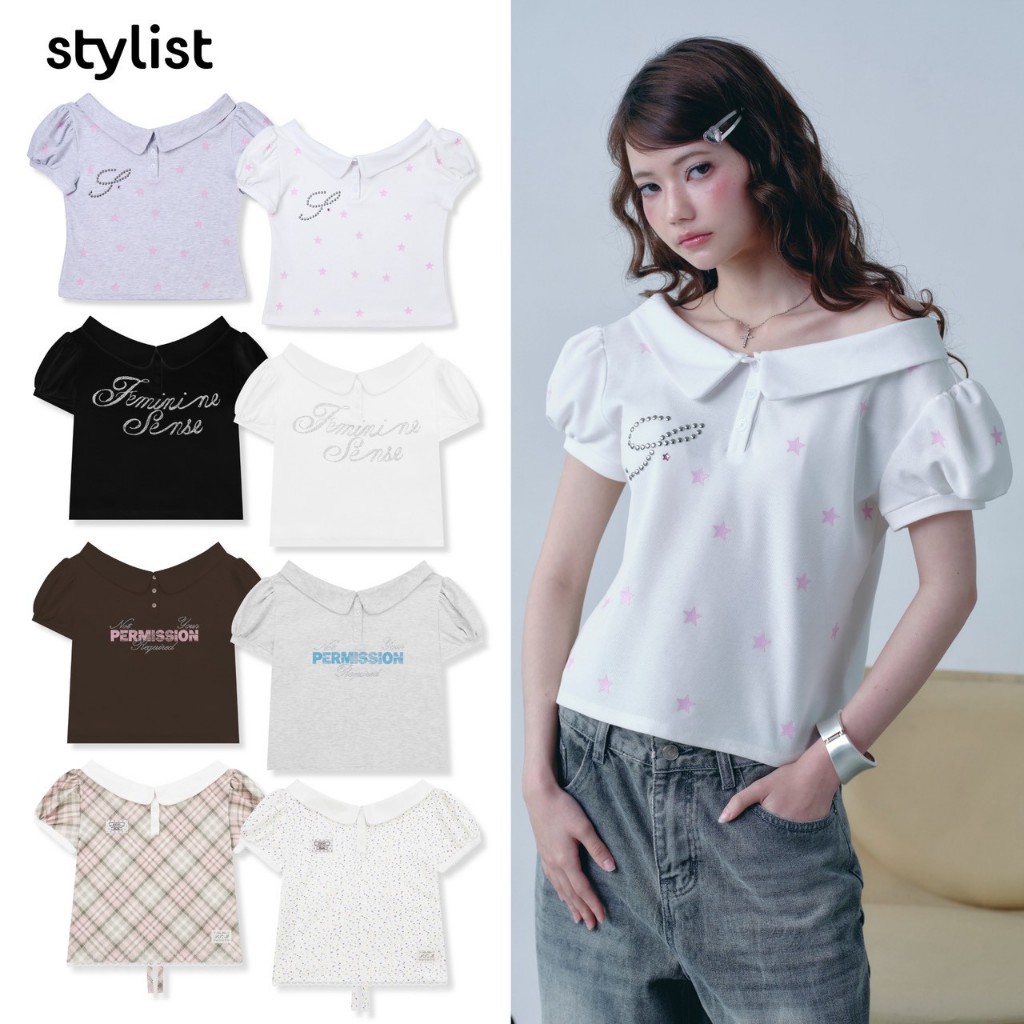 STYLIST x Brinkkty - Lana-025  เสื้อปาดไหล่โปโลแขนตุ๊กตา