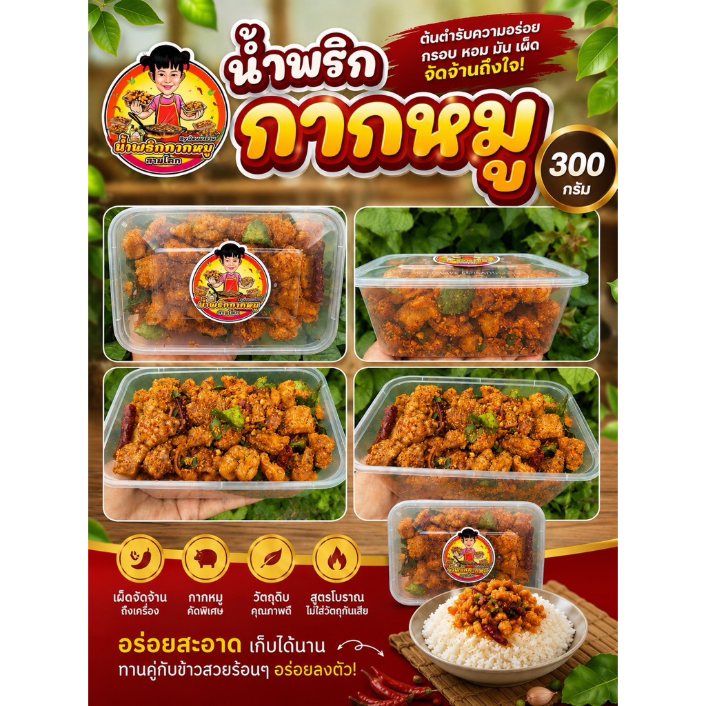 น้ำพริกผัดกากหมู แบบกล่อง (เผ็ดกลาง) ขนาด 200 กรัม