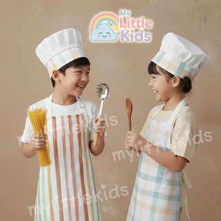 ชุดเชฟเด็ก สีแดง ผ้ากันเปื้อนเด็กพร้อมหมวกกันน้ำ ระบายอากาศ สายปรับได้ เซ็ตทำอาหาร/ทำขนม สำหรับเด็ก Chef Apron Kids