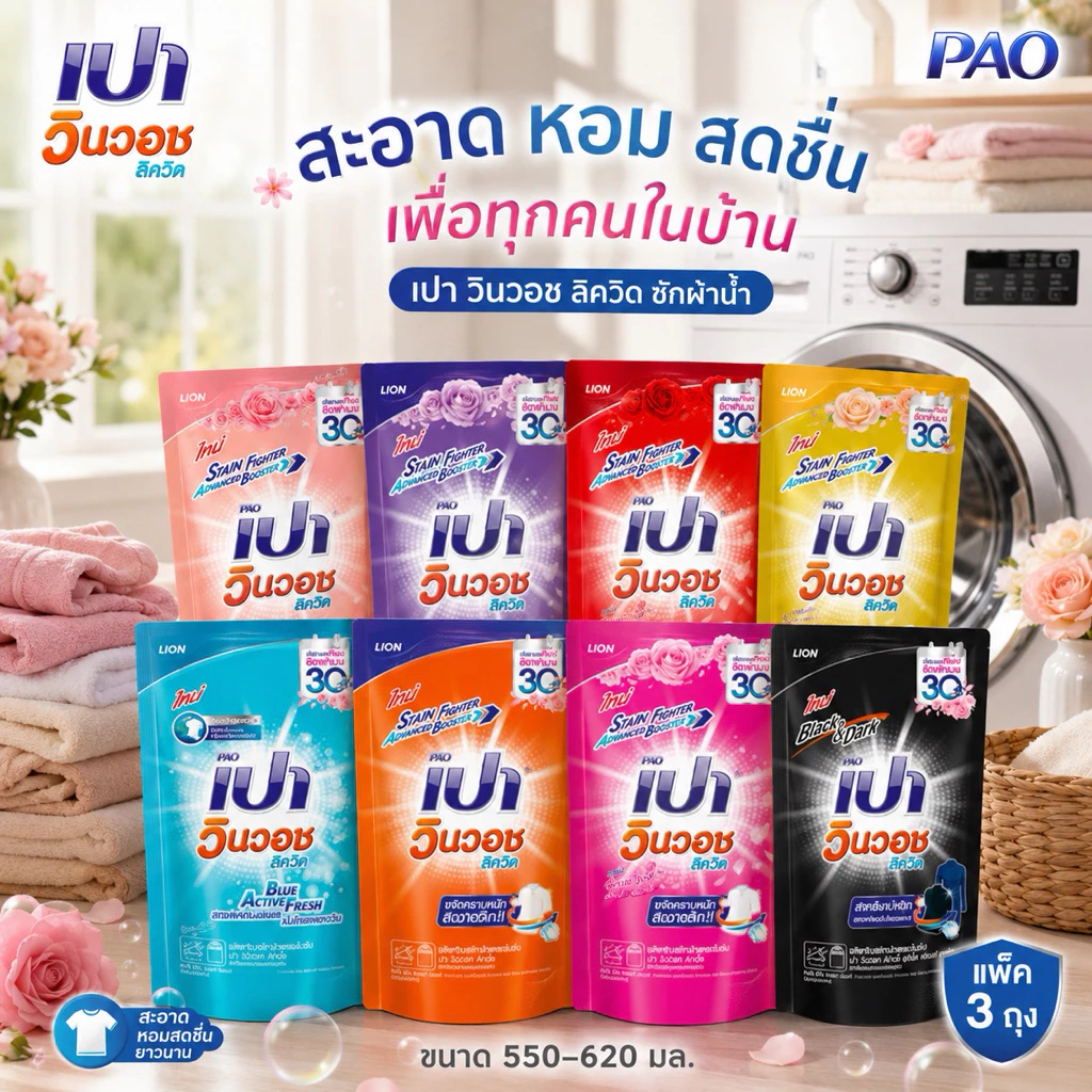 (แพ็ค3ถุง) 🫧เปา วินวอช ลิควิด ซักผ้าชนิดน้ำ 620-700มล pao