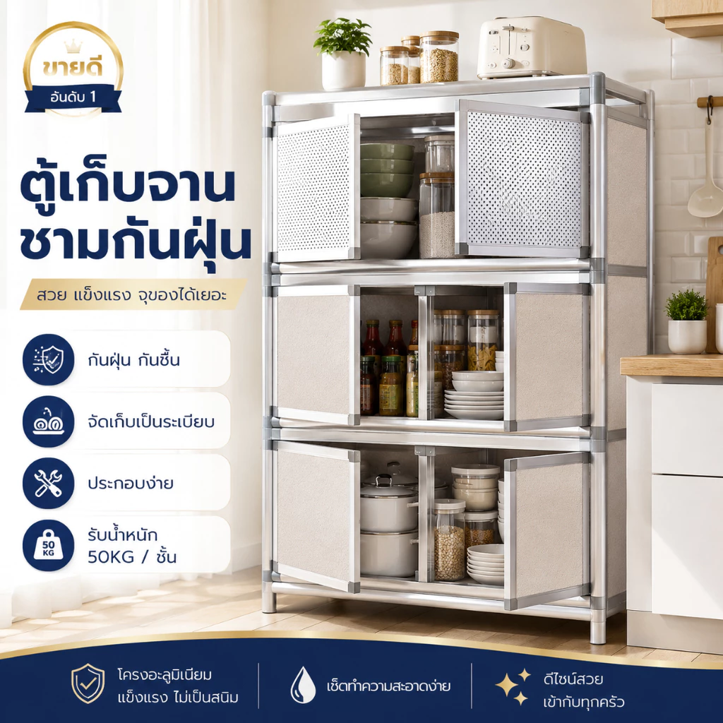 BV ตู้กับข้าว 2/3/4ชั้น อลูมิเนียมอัลลอย ตู้เก็บของห้องครัว กันแมลง กันหนู กันสนิม ประหยัดพื้นที่ ชั้นวางของในครัว