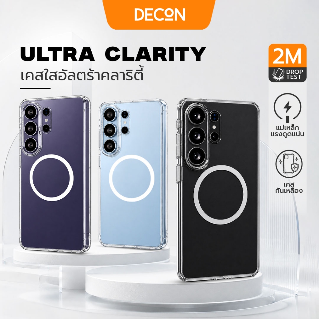 เคสใส DECON Ultra Clarity สำหรับ S26 Ultra​ วัสดุ PC กันเหลืองแท้ 100% รองรับชาร์จแม่เหล็ก กันกระแทก2เมตร