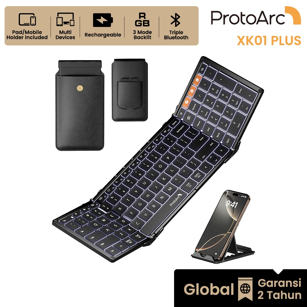 ProtoArc XK01 Plus คีย์บอร์ดพับได้ RGB Backlit Bluetooth 3 อุปกรณ์ Full Size ชาร์จไฟได้ รับประกัน 2 ปี
