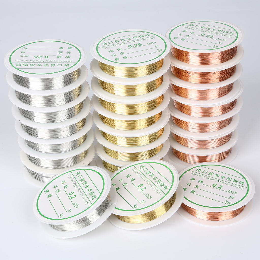 ลวดอัลลอยสีเงิน/ทอง/ทองแดง 0.2-1mm 1 ม้วน สำหรับทำสร้อยข้อมือ สร้อยคอ และเครื่องประดับ DIY