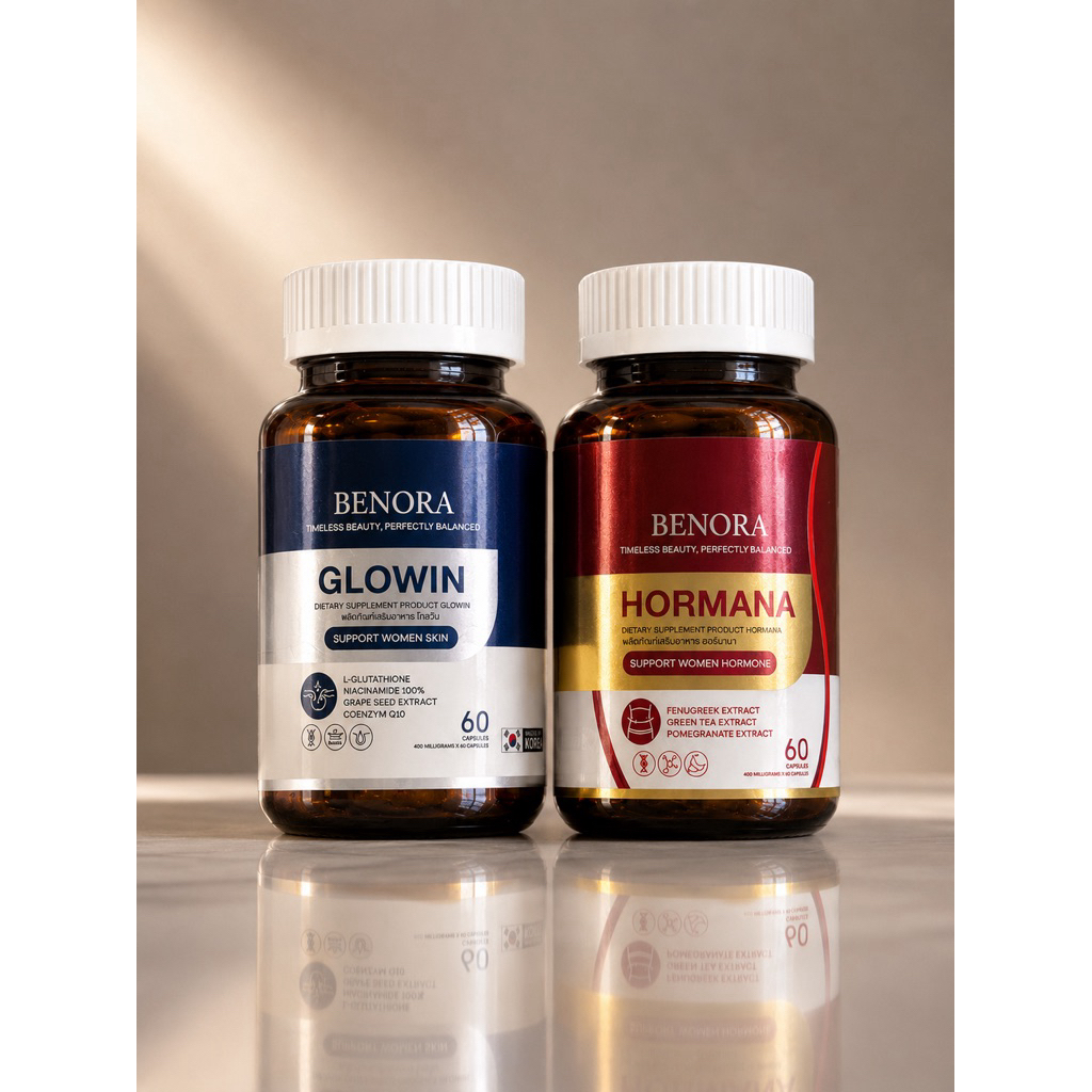 เบโนรา BENORA Glowin & Hormana ผลิตภัณฑ์เสริมอาหาร 60 แคปซูล สำหรับผู้หญิง