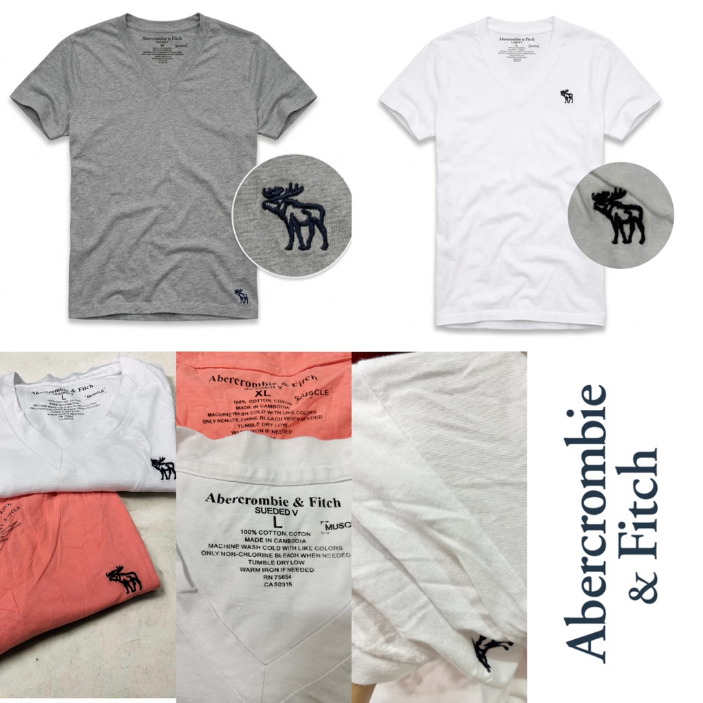 เสื้อคอวี Abercrombie & Fitch ( LU166 ) เนื้อผ้า Cotton บางเบา ระบายอากาศ